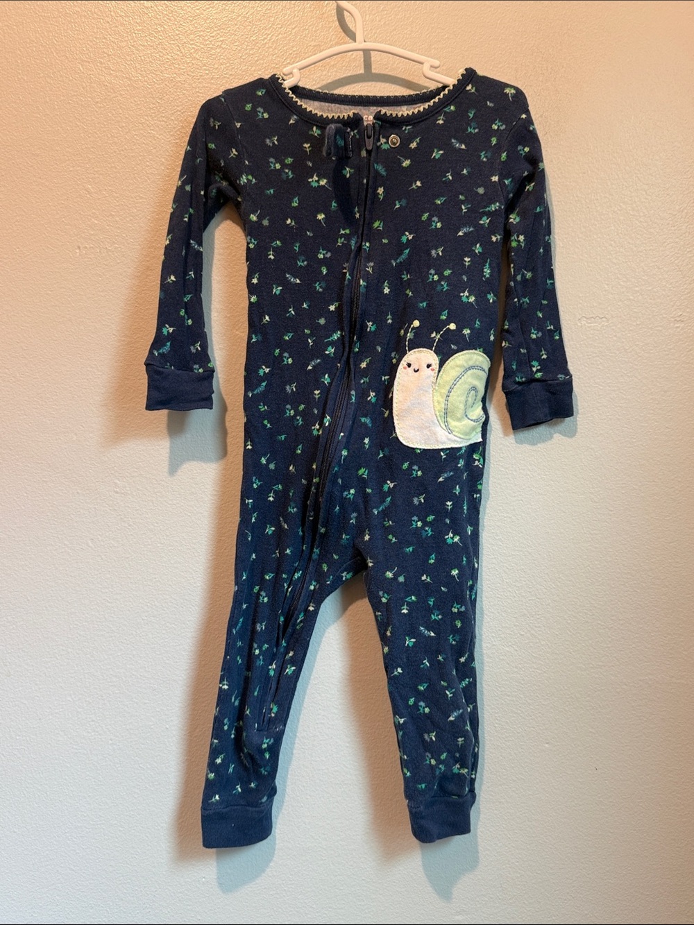 Carter's 18 Months Navy Snail Applique One Piece Pajamas